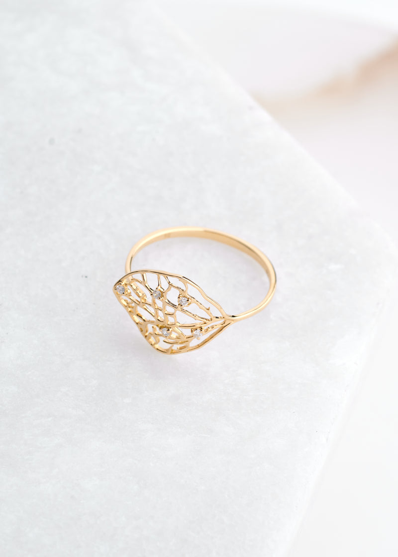 9ct Gold Diamond Flower & Leaf Ring | Angus & Coote